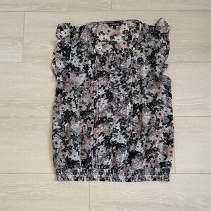 Express Floral Ruffle Blouse in Black and Pink